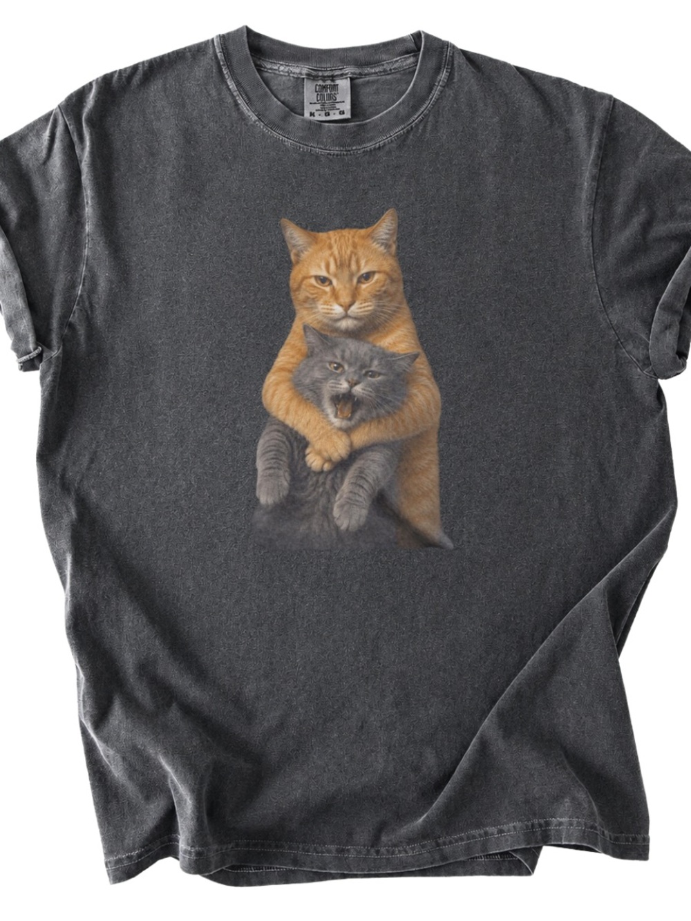 Comfort Pepper Short Sleeve Tee with Orange and Gray Cat Illustration